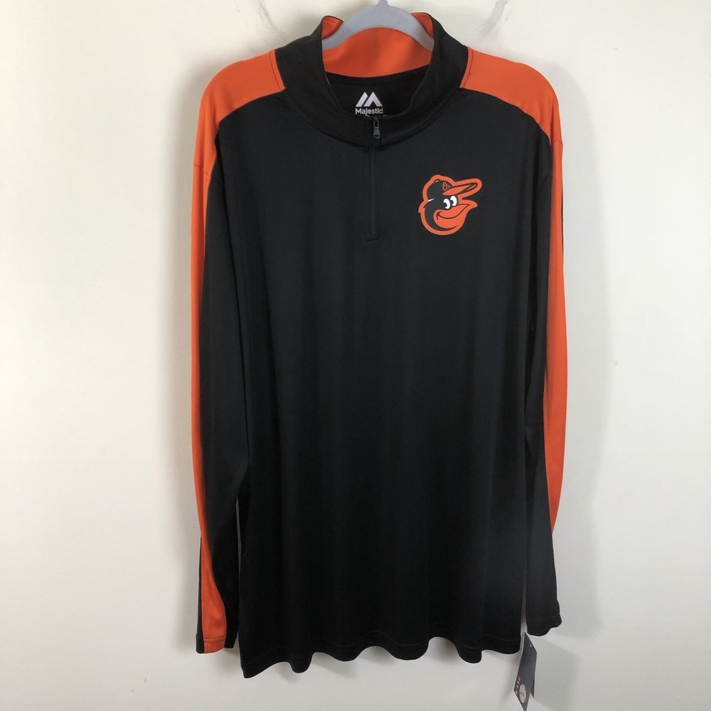 Baltimore Orioles Majestic 1/4 Zip Light Pullover Mens Sz 2XL Black Orange NWT